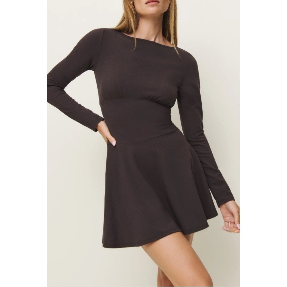 Reformation Melissa Currant Stretch Knit Long Sleeve A line Mini Dress Large